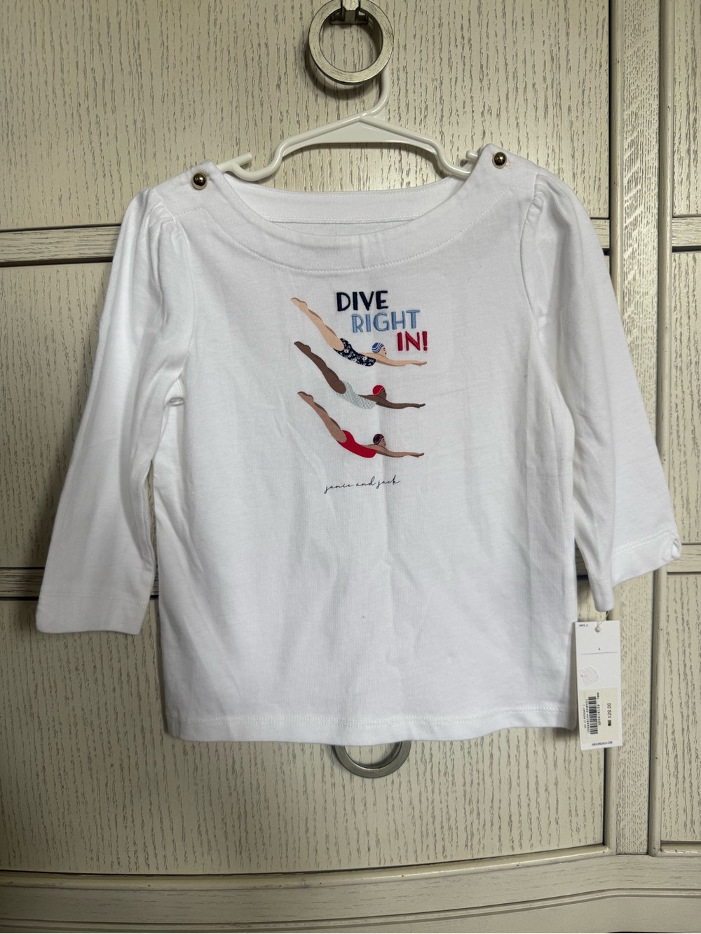 Janie and Jack White Long-Sleeve Swim Top with Diver Graphic